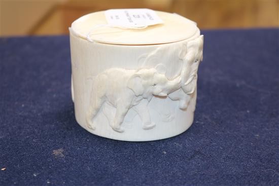 A Japanese Meiji period ivory tusk box and cover, 11.5cm approx